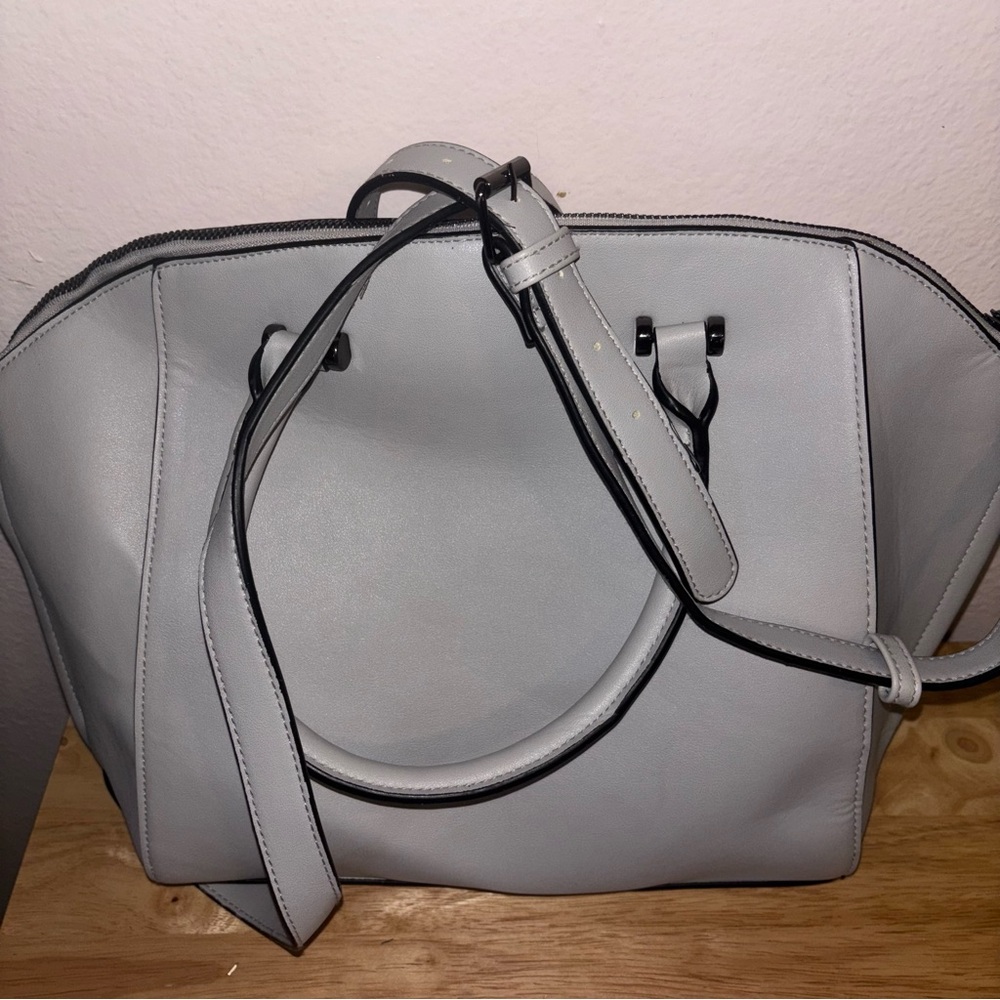 Large Structured Light Gray Satchel Purse with Shoulder Strap 17”x10”